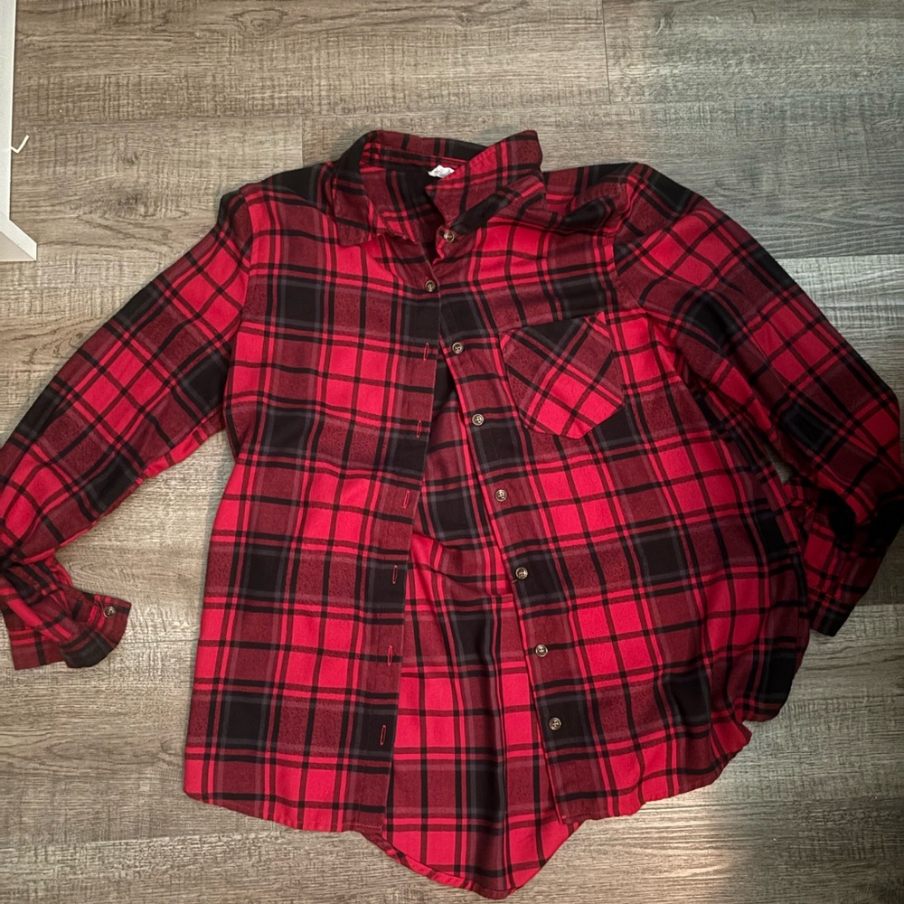 Hippie Rose Red and Black Plaid Button Down Shirt